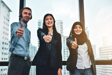 Business team work holding hand trump up success