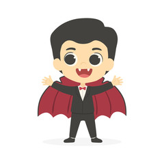 Cute Dracula Vampire Boy Halloween Costume Cartoon Vector Illustration
