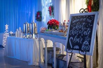 Hot chocolate bar at a holiday party table
