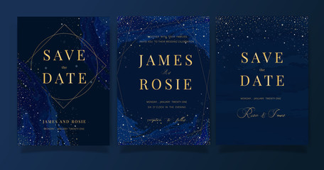 Mix Navy Blue Luxury Wedding Invitation, floral invite thank you, rsvp modern card Design in blue flower with  leaf greenery  branches decorative and little star Vector elegant rustic template