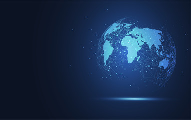 Fototapeta premium Globalne połączenie sieciowe. Koncepcja punktu i linii mapy świata globalnego biznesu. Ilustracji wektorowych