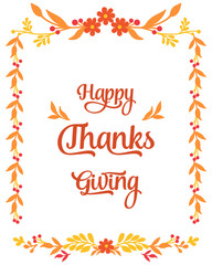 Lettering thanksgiving, with design element of autumn leaves frame. Vector