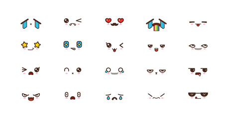 Kawaii cute faces smile emoticons. Japanese emoji