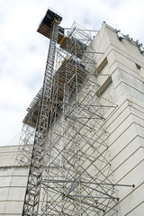 low angle view of construction frame and building under renovation