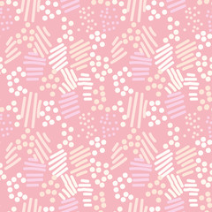 A seamless vector abstract pattern with lines and dots on pink bakgroud. Surface print design.