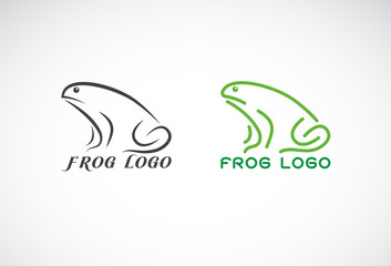Vector of green frogs and black frog on white background. Amphibian. Animal. Frog logo or Icon. Easy editable layered vector illustration.