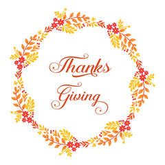 Vintage card thanksgiving, with style of elegant leaf flower frame, isolated on white background. Vector