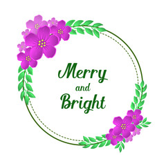 Cute purple flower frame, design elegant for card merry and bright. Vector
