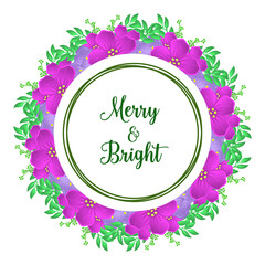 Border of purple flower frame, for handwritten text merry and bright. Vector