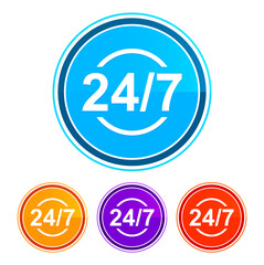 24/7 icon flat design round buttons set illustration design