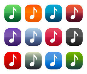 Musical note icon shiny square buttons set illustration design
