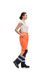 Slim girl in working clothes isolated view