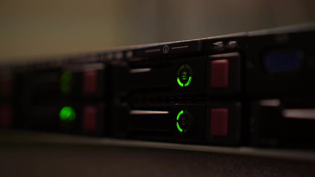 Workstation in server, room, hard drive blinking