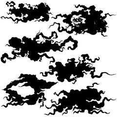 Obraz premium Halloween creepy clouds set/ Horror black ragged shapes like clouds and a halloween moon