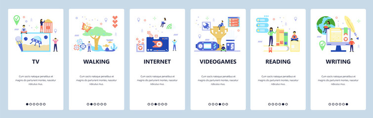 Website and mobile app onboarding screens vector template