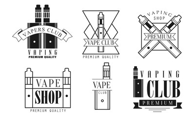 Set of logos for vape shop and electronic cigarettes. Vector illustration.