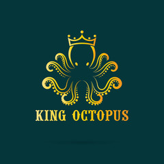 Vector of an octopus wear a crown on dark blue background. Sea animal. King octopus logo or icon., Easy editable layered vector illustration.