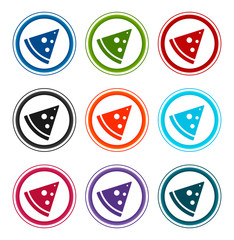 Pizza slice icon flat round buttons set illustration design