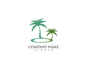 Obraz premium Palm logo tree template and vector illustration