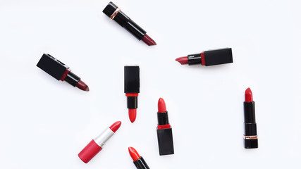 Fototapeta na wymiar Set of color lipsticks isolated on white background