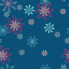 Blooming Geometric Flowers on Teal. Vector repeat pattern. Perfect for fabric, scrapbooking, and wallpaper projects.