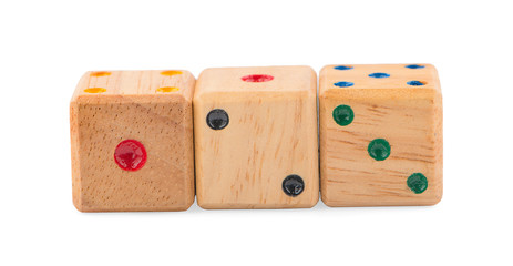Wooden dice isolated on white background