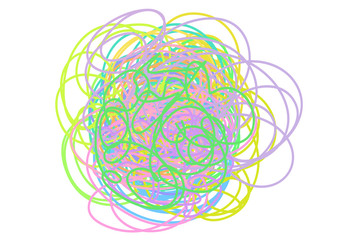 Colorful tangled on white. Chaos pattern. Scribble sketch. Bright background with array of lines. Intricate chaotic texture. Art creation. Print for polygraphy, posters and t-shirts