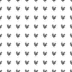 Hand drawn background with hearts. Seamless grungy wallpaper on surface. Chaotic texture. Line art. Print for banners. Black and white illustration