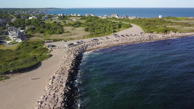 Aerial view of houses in residential area of Point Judith town in Rhode Island