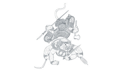 Thai traditional tattoo, Thai traditional painting in temple, vector