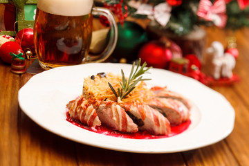 sausages with cabbage on Christmas table