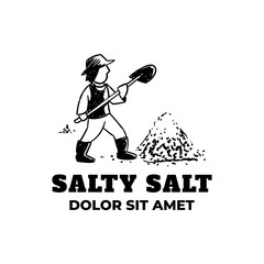 Salt worker with spade and some pile of salt logo