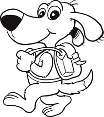 A vector illustration of cartoon dog wearing a backpack