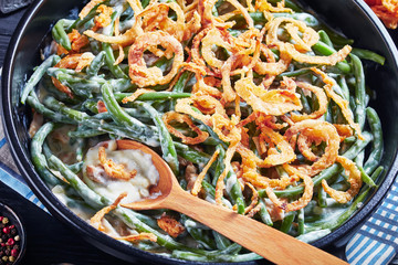 Green Bean Casserole in a black dish