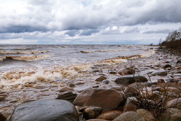stones on the shore of Lake Ladoga, Leningrad region, Russia