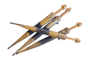 Set of Georgian daggers on white background, isolated