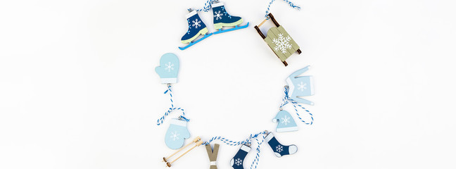 Christmas composition with decorative wooden toys