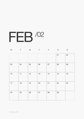 02-FEBRUARY - Diary Planner 2020. Calendar 2020 Modern and Clean Typography Design 13 Pages with + Cover.