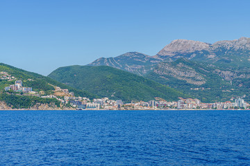 Fototapeta premium Budva Riviera in Montenegro, view from the sea on a summer day