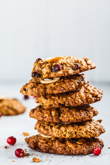 Healthy oatmeal cookies with cranberry and nuts. Healthy vegan food concept.