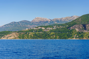 Fototapeta premium Budva Riviera in Montenegro, view from the sea on a summer day