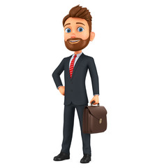Cartoon character businessman stands on a white background. 3d render illustration.