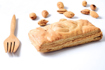 Fototapeta na wymiar Bread pie apple pocket pie isolated on white background.