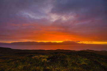 Beautiful scenic landscape of Scotland nature with beautiful evening sun set sky.