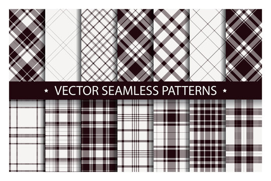 Tartan set pattern seamless plaid vector. Geometric background fabric texture. Modern check fashion template for textile print, wrapping paper, gift card, wallpaper flat design.