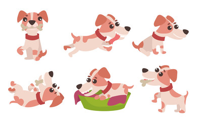 Obraz premium Flat Illustrations Characters Set With Funny Jack Russell Terrier Daily Activity