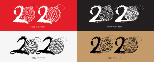 2020 Chinese New Year. Hand drawn illustration.