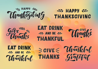 Happy thanksgiving hand drawn lettering set