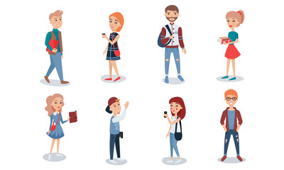 Fototapeta na wymiar Set Of Vector Illustrations With Young Students Lifestyle And Habits