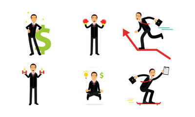 Fototapeta na wymiar Set Of Vector Illustrations With Concept Of Real Businessmen Usual Routine